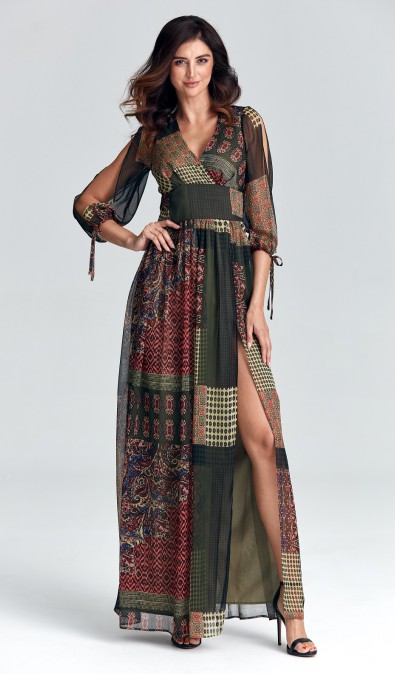Sukienka maxi  w patchworkowy wzór